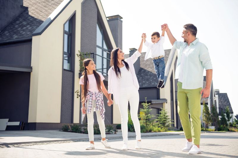 Full length body size view of nice cheerful affectionate family walking having fun playing spending free time fresh air outdoor