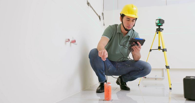 Asian home inspector use endoscope to check water pipes