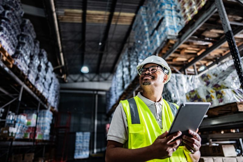 Employee working on a digital tablet in a warehouse