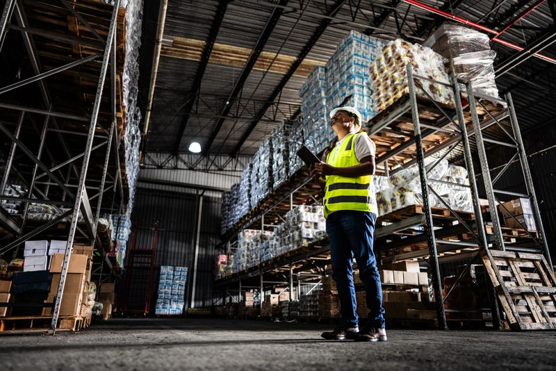 Employee working on a digital tablet in a warehouse