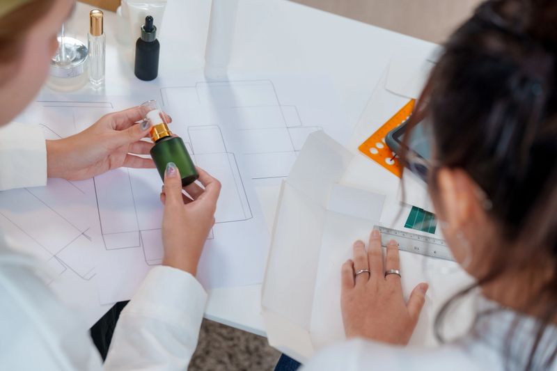 Designing cosmetic packaging involves thorough market research and product development to create appealing design. collaboration between team members enhances creativity and innovation
