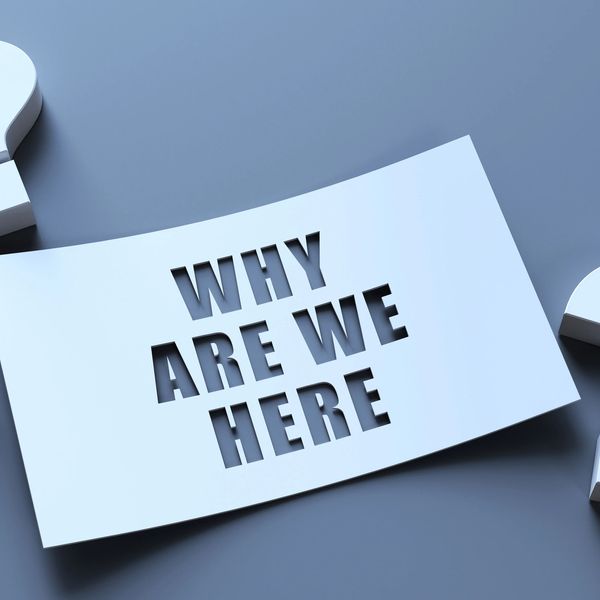 Paper with "WHY ARE WE HERE" cut out text.