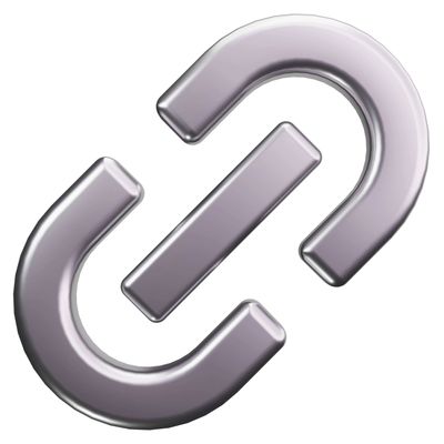 A shiny metallic link icon with a modern 3D design.
