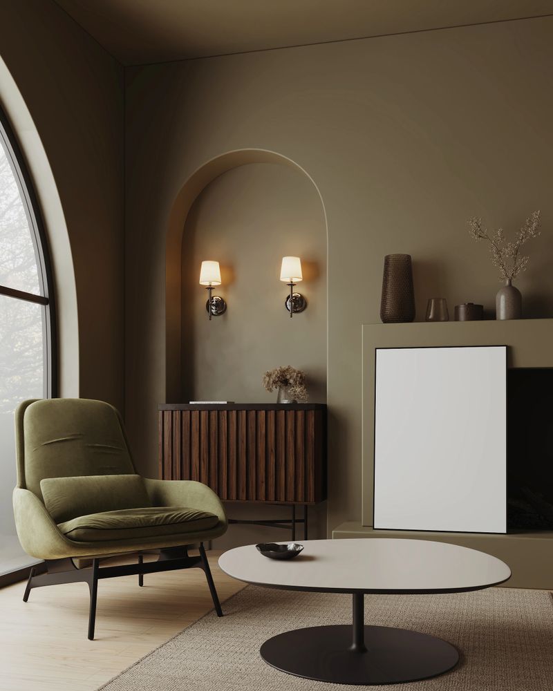 Modern Minimalist Interior with Blank Poster Frame and Soft Lighting, 3d illustration.