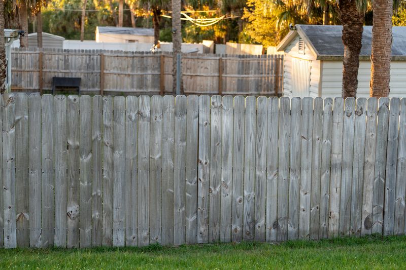 Wooden fence for back yard protection and privacy. Timber plank fencing in Florida.