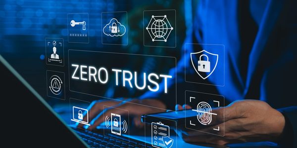 Digital security concept with zero trust and authentication icons.
