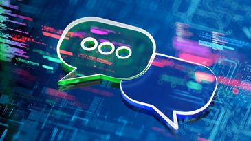 Digital chat bubbles symbolizing online communication in a tech environment.