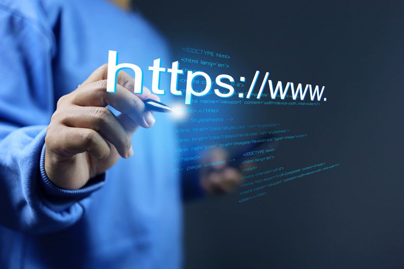 https website domain concept with programer coding html to build a web page to security connection with hypertext transfer protocol secure