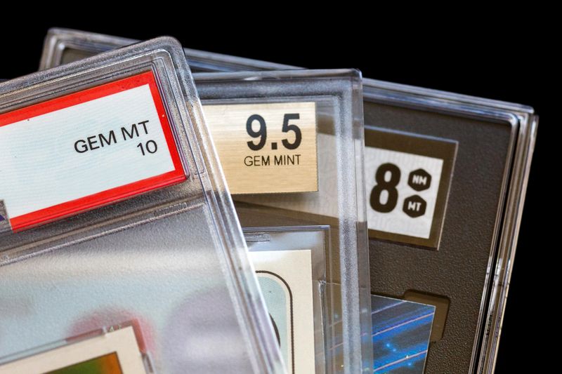 Professionally Graded Sports Cards, Different Styles, On Black Background