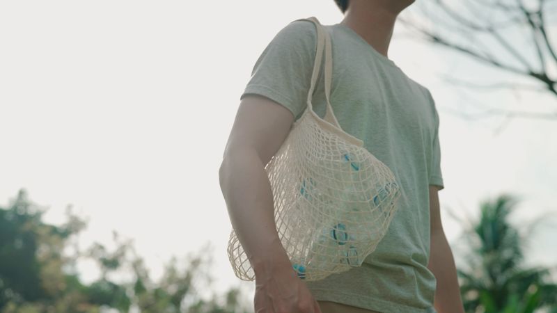 Asian man joy to separate garbage , zero waste