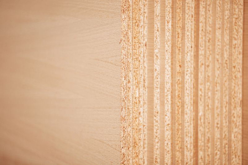 A macro photo of neatly stacked plywood showing fine layers, grain, and edge texture, ideal for woodworking, construction, or industrial design use