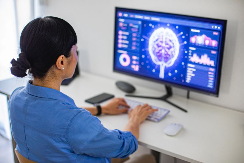 Artificial intelligence neural network visualization on monitor