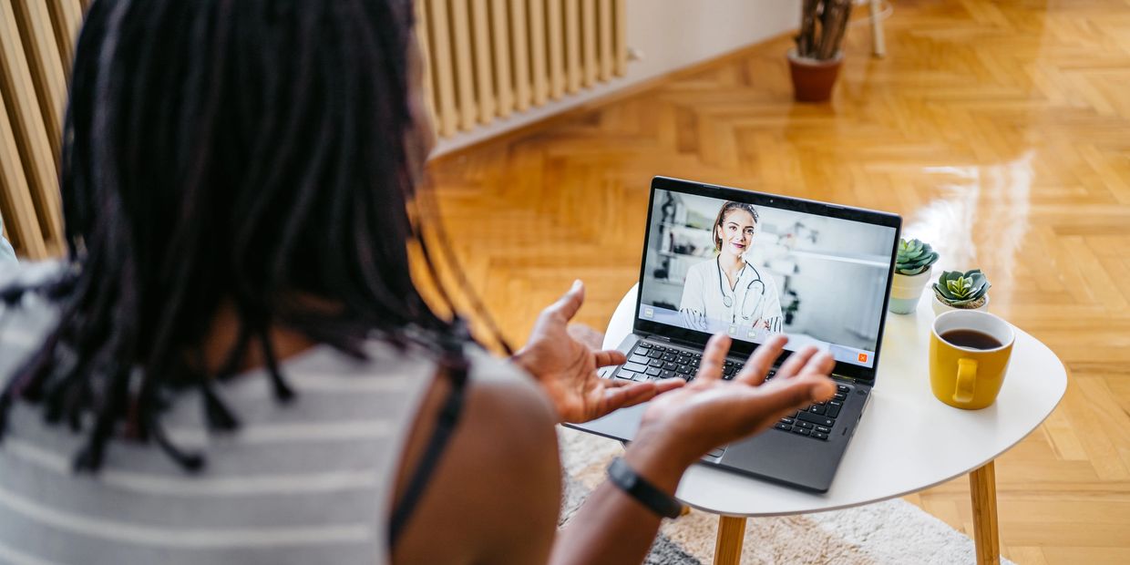 Patient attending virtual medical consultation at home.