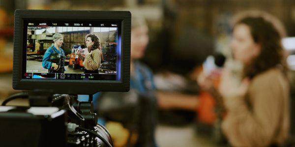 Deux femmes discutent lors d'un tournage.
