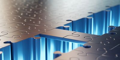 Puzzle pieces with a missing piece showing a blue depth.
