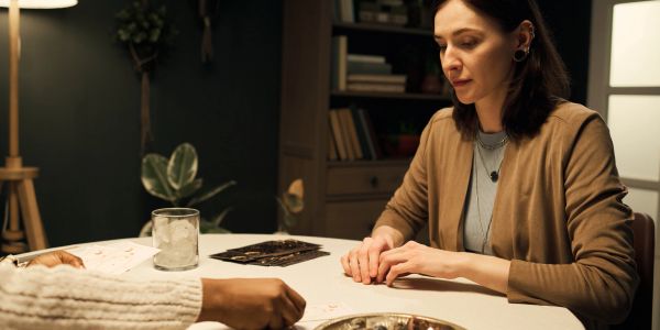 Woman playing a board game.