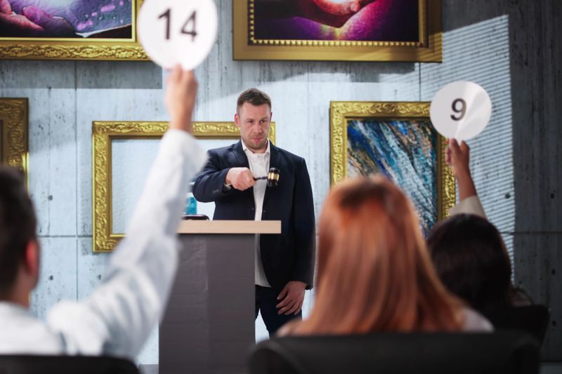 Multiracial Art Auction: Professionals Bidding On Contemporary Abstract Artwork