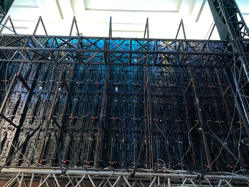 Back View of Large LED Screen with Steel Frame and Cable Installation