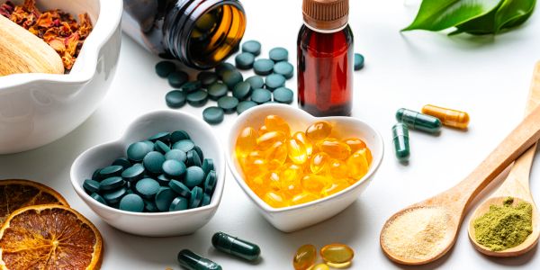 Various health supplements and natural powders.