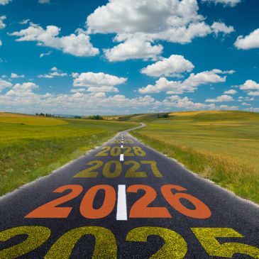 A road with future years painted leading into the horizon.