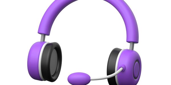 Purple and black headset with a microphone on a white background.