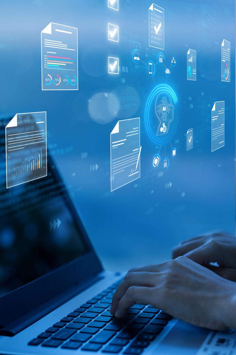 AI,Document management concept, check electronic documents on digital documents on virtual screen Document Management System and process automation to efficiently document paperless operate