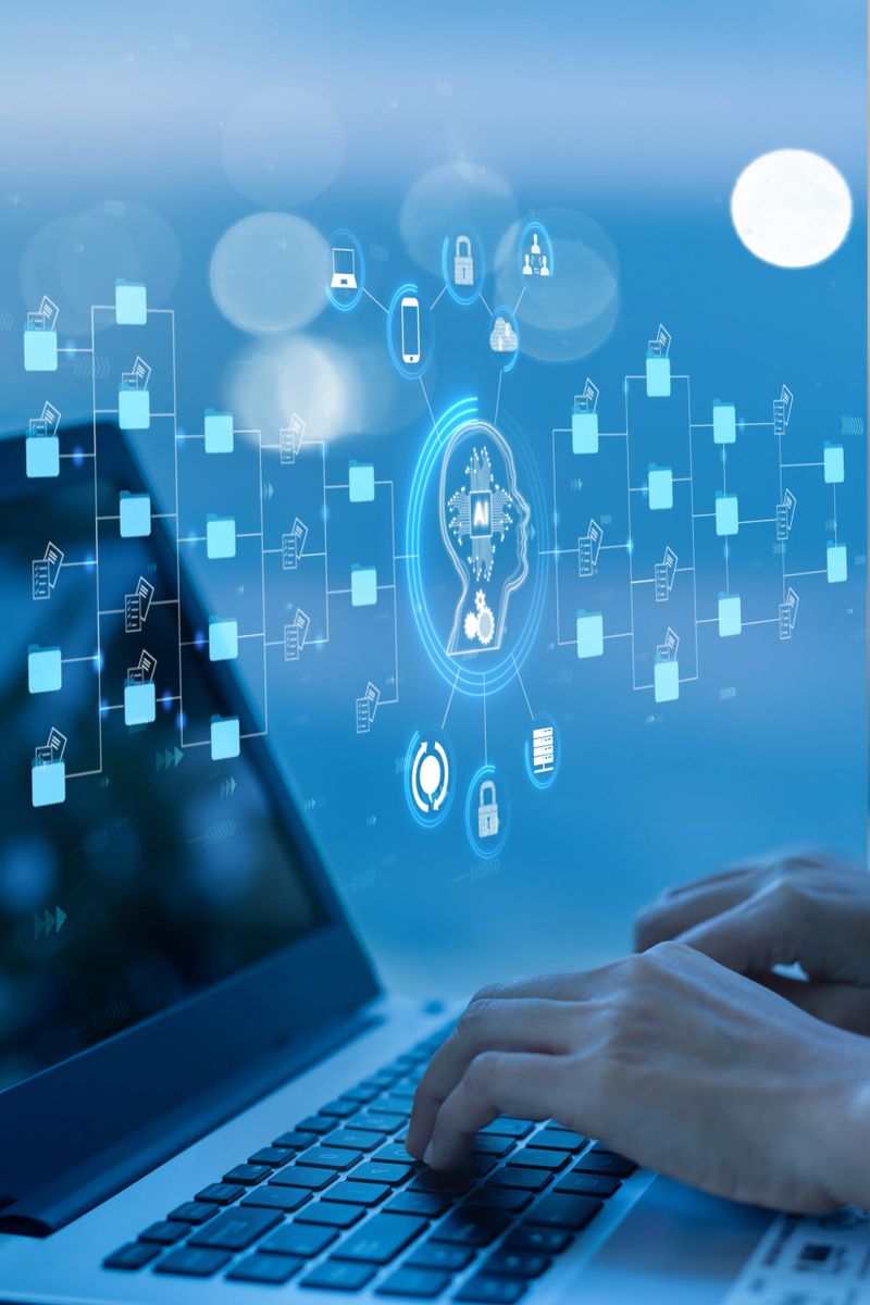 AI,Document management concept, check electronic documents on digital documents on virtual screen Document Management System and process automation to efficiently document paperless operate