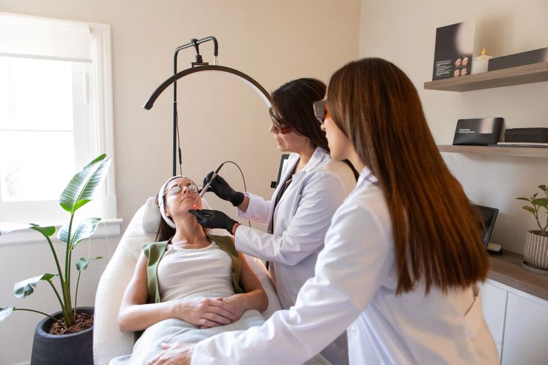 Female dermatologists applies cutting-edge laser technology to her patient's body to treat skin blemishes and skin conditions. Buenos Aires, Argentina