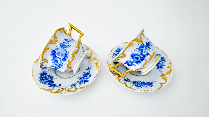 Antique Porcelain Coffee Tea Cups with Gold Decoration
