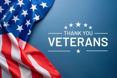 Thank you veterans with American flag background.