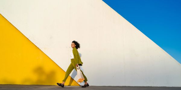 Community swapping eco-bags outdoors