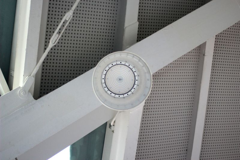 LED lights on the ceiling of the building, round shape