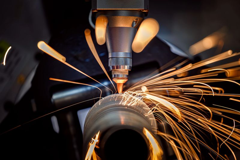 CNC Laser and gas cutting of metal, modern industrial technology Making Industrial Details. The laser optics and CNC are used to direct the material or the laser beam generated.