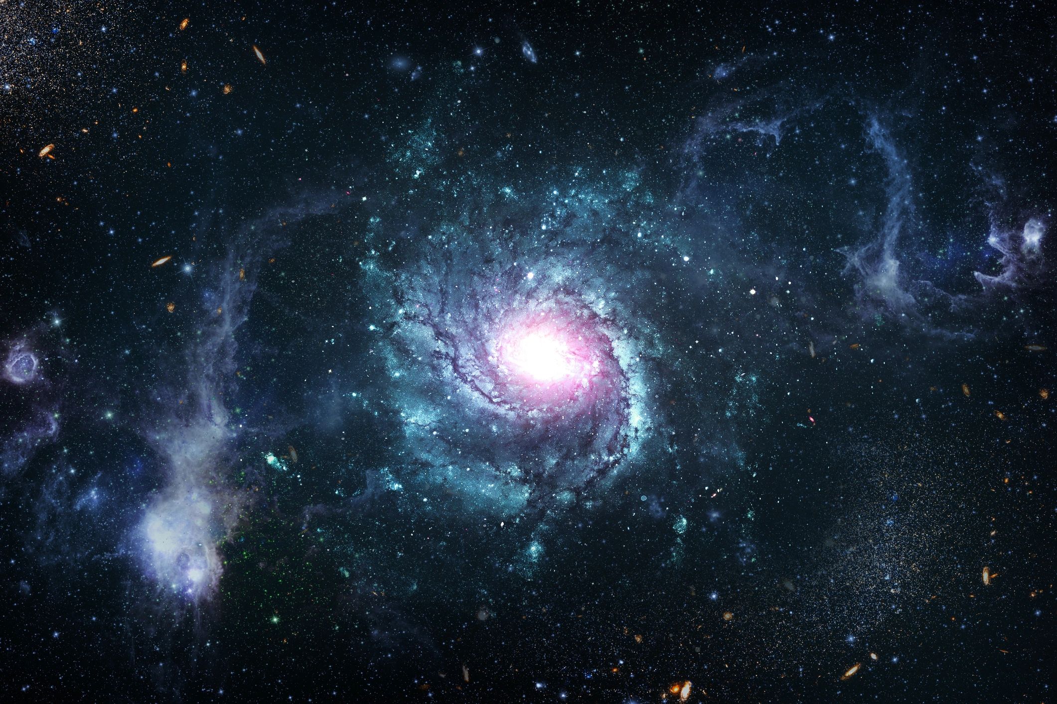 Bright spiral galaxy in a deep space view.