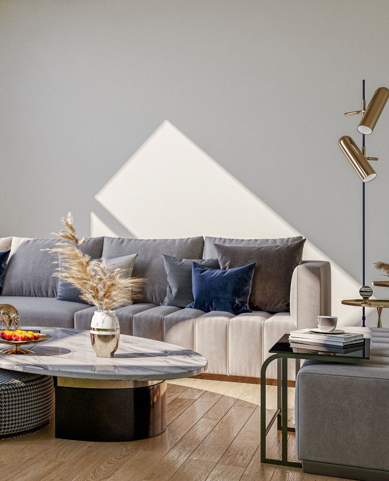 Large luxury modern bright interiors Living room mockup illustration 3D rendering image