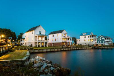 Homes along a riverfront