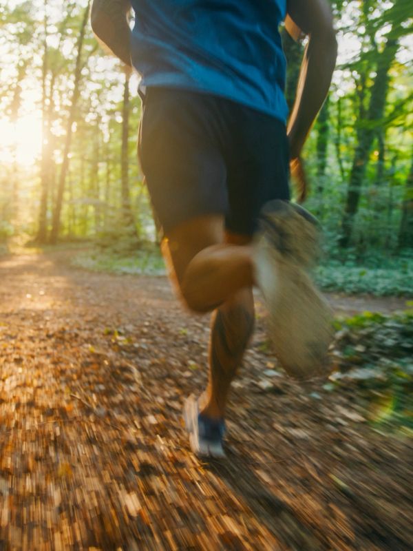 Person running on a forest trail.