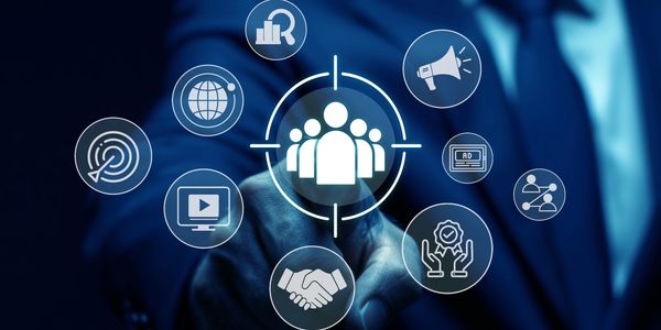 Digital marketing team collaborating in modern office