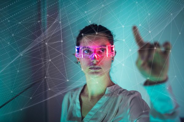 Robotic AI with advanced tech.