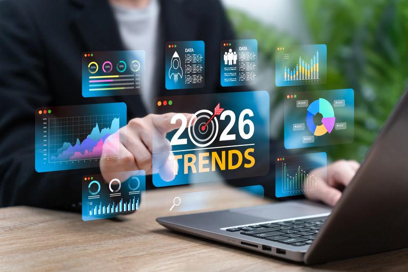 2026 Business Trend Forecast, Businesswoman Analyzing Future Market Trends, Corporate Strategy, Financial Prediction, Investment Planning, Digital Transformation, Growth Opportunities, Global Economic
