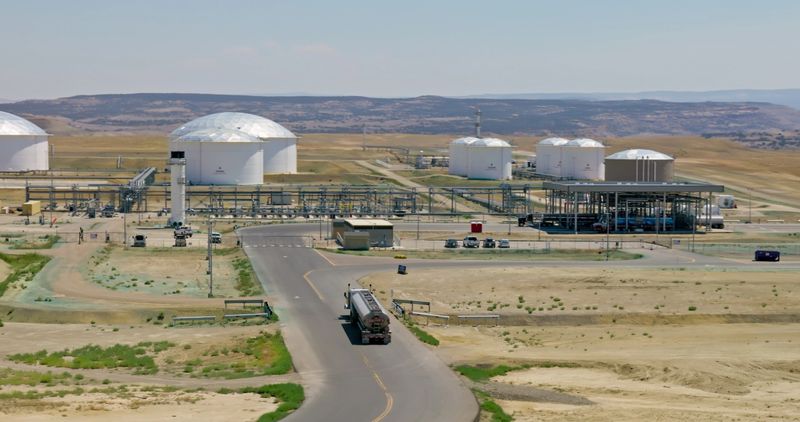 Aerial view of a fuel depot in rural Grand County, Utah on a sunny day.