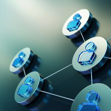 3D icons interconnected representing a network.
