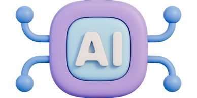 3D illustration of an AI chip with blue connections on a white background.