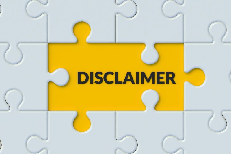 Disclaimer word near puzzle pieces. 3d render