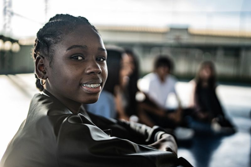 Portrait of a student during physical education class in a school sports court