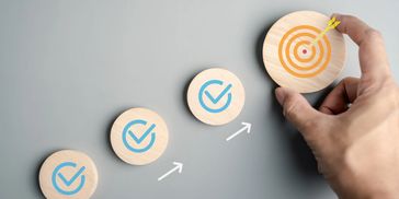 Three check marks leading up to a bullseye