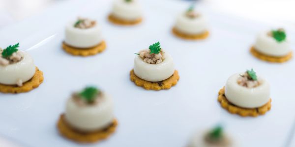 Assorted gourmet dishes on elegant plates.