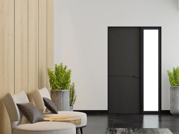Modern waiting area with beige chairs, wooden accents, and green plants.