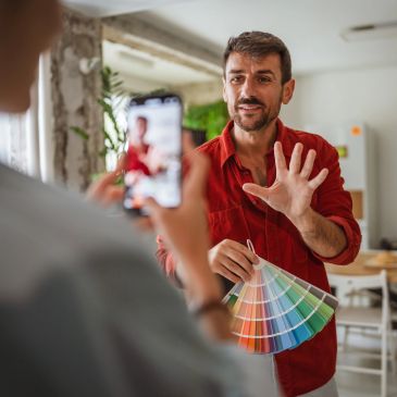 Renk paleti tutan adam fotoğraf çekiliyor.
