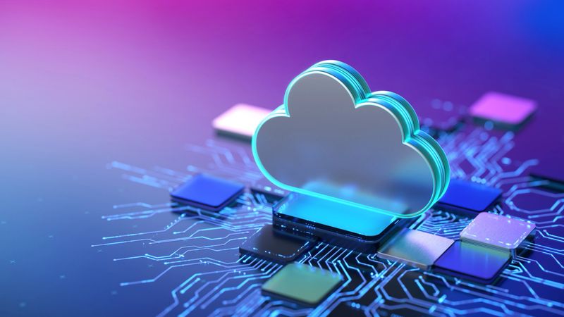 A vibrant image of a glowing cloud icon hovering above a circuit board, symbolising cloud computing, data storage, and advanced technology. Perfect for tech, IT, and digital transformation themes.